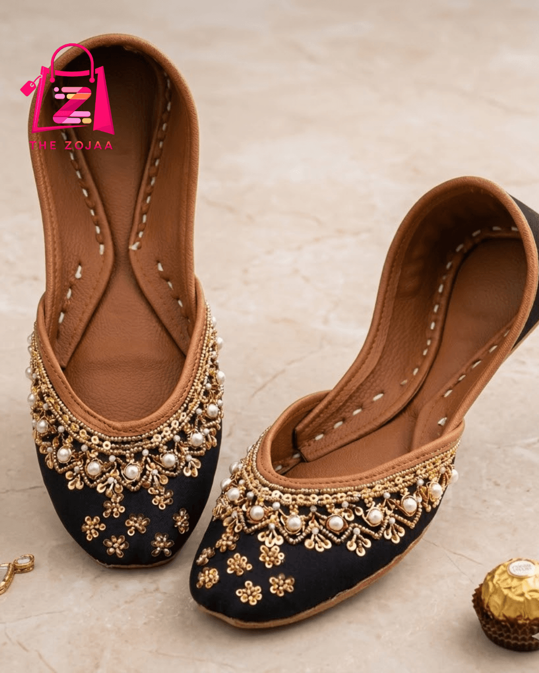 Luxury Black & Gold Embellished Khussa