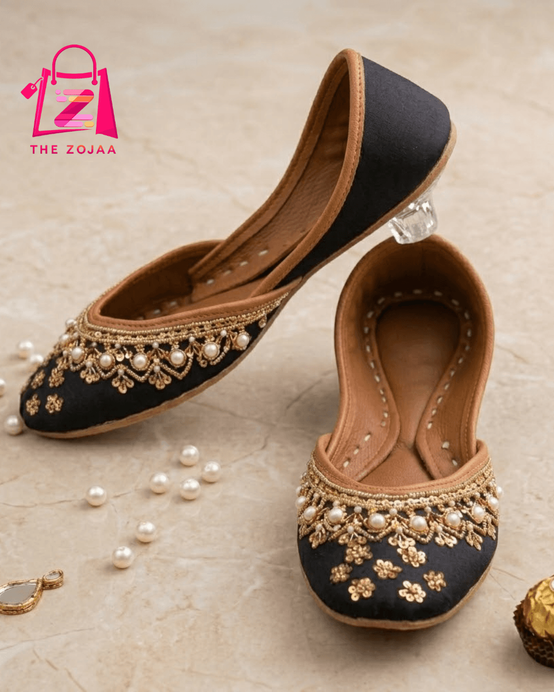 Luxury Black & Gold Embellished Khussa