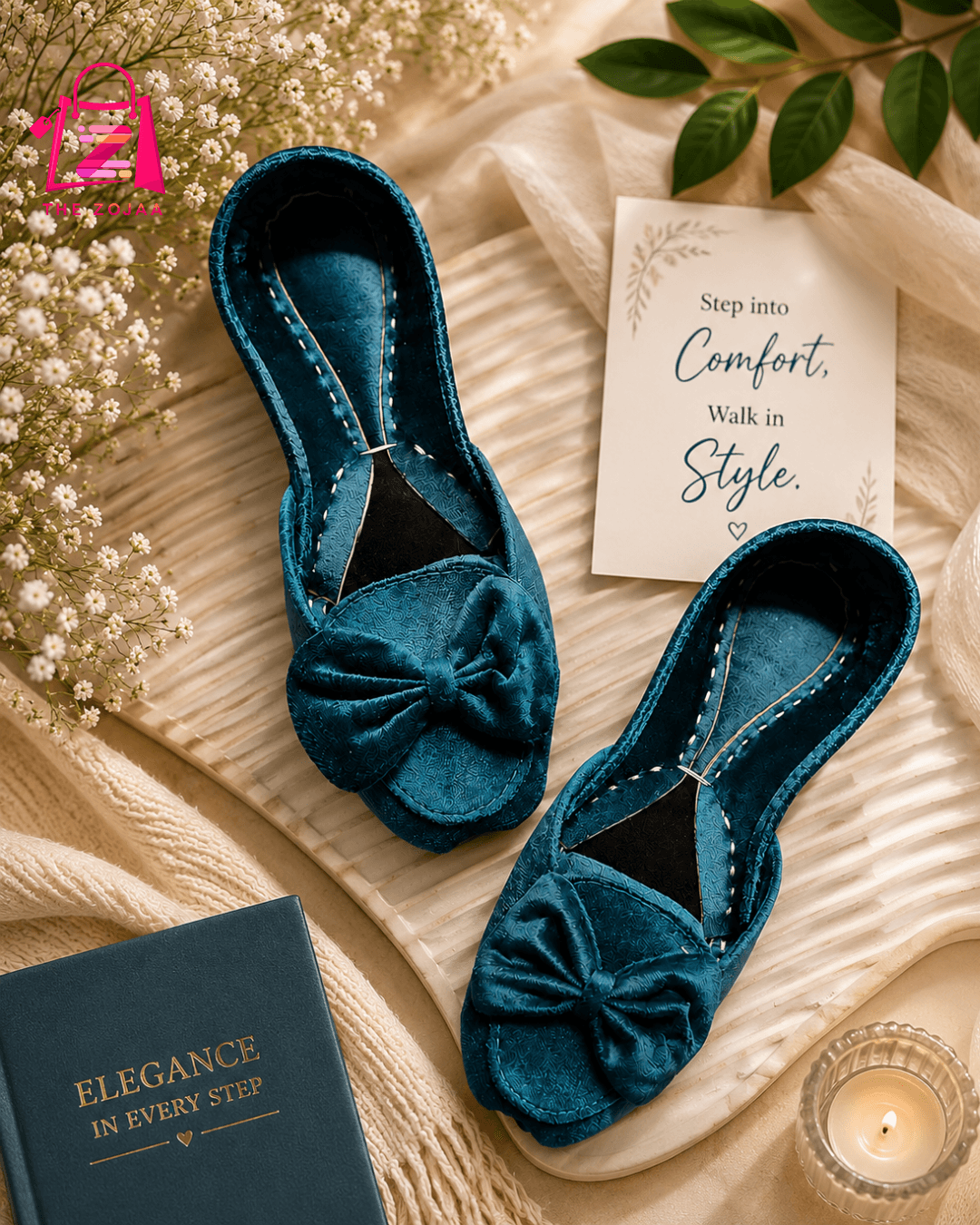 Blue Velvet Bow Khussa