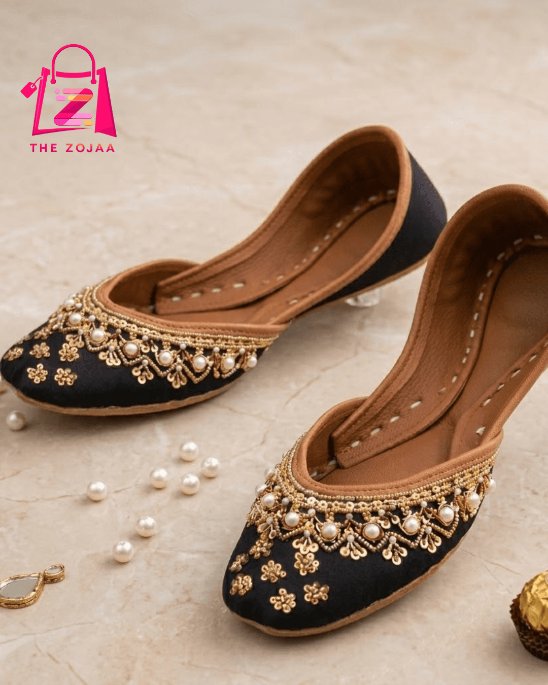 Luxury Black & Gold Embellished Khussa