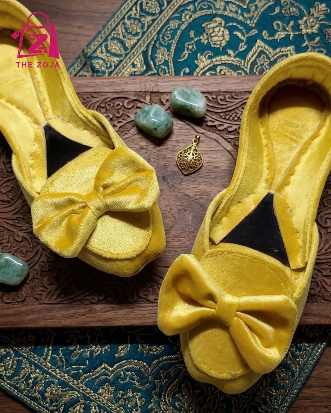 Yellow Velvet Bow Khussa