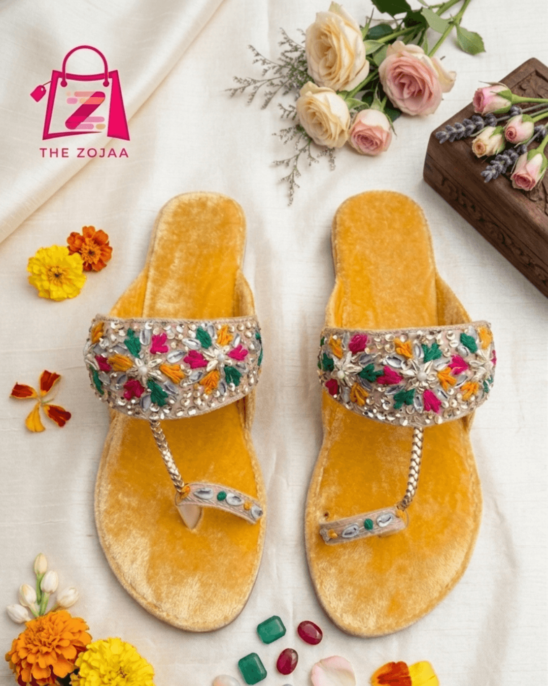 Yellow Velvet Kolhapuri