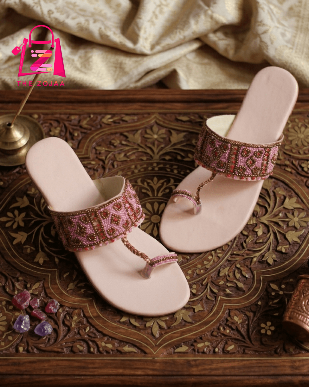 Pink Embellished Kolhapuri