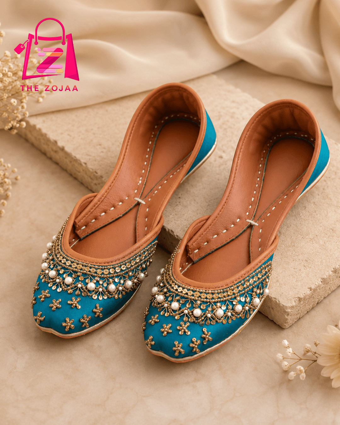 Luxury Ferozi & Gold Embellished Khussa